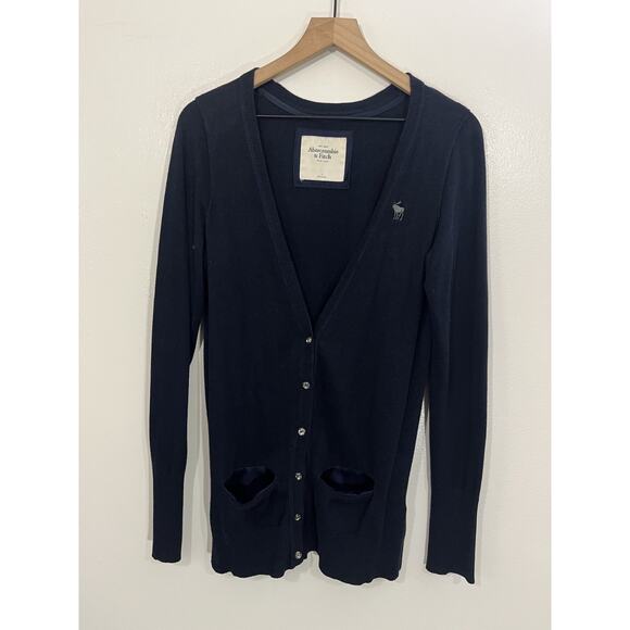 Y2K Abercrombie & Fitch Cardigan Navy L Preppy Academia Nautical Collegiate - Picture 2 of 13